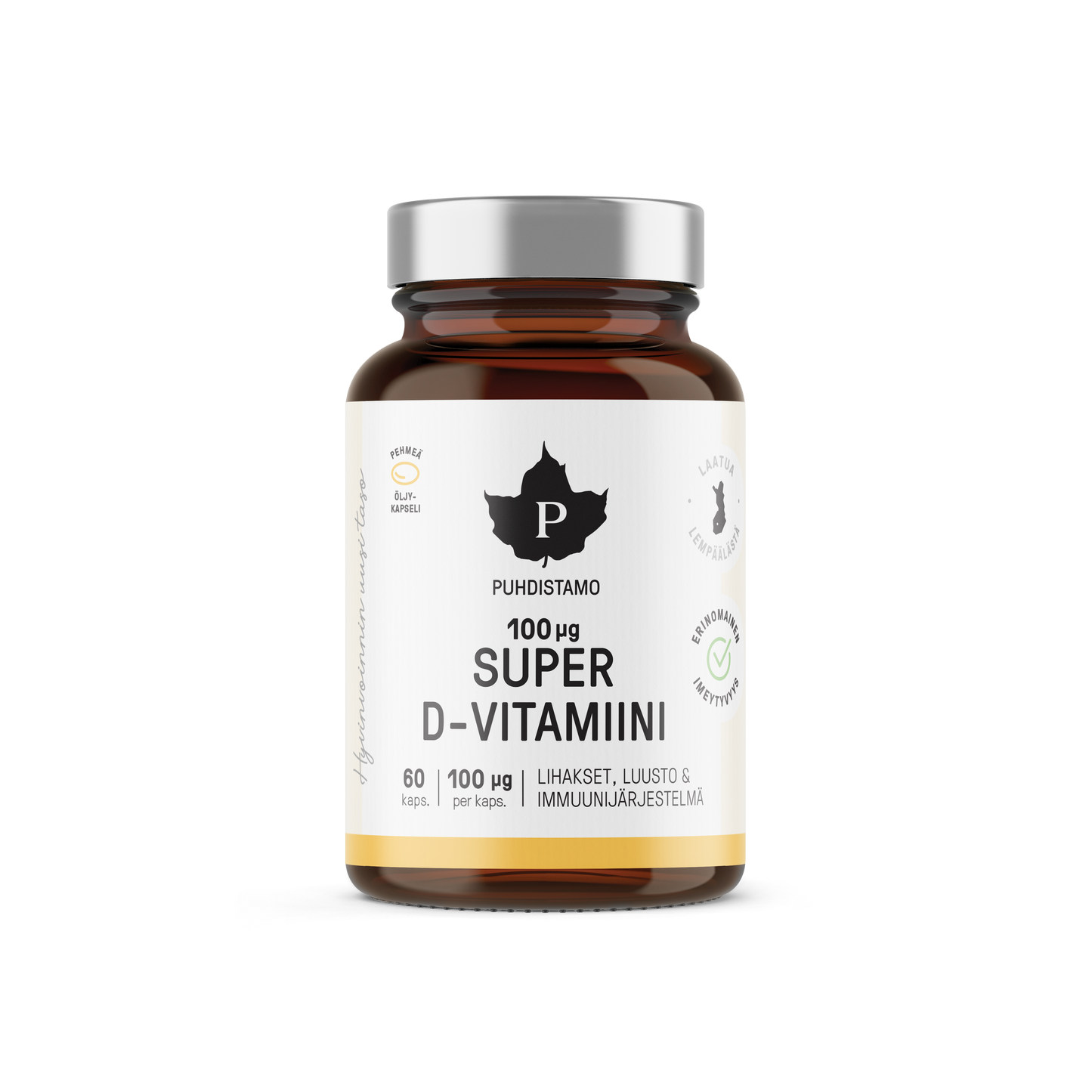 w2w terveys ja hyvinvointi Puhdistamo Super D-vitamiini 100ug D3-vitamiini 60 kapselia
