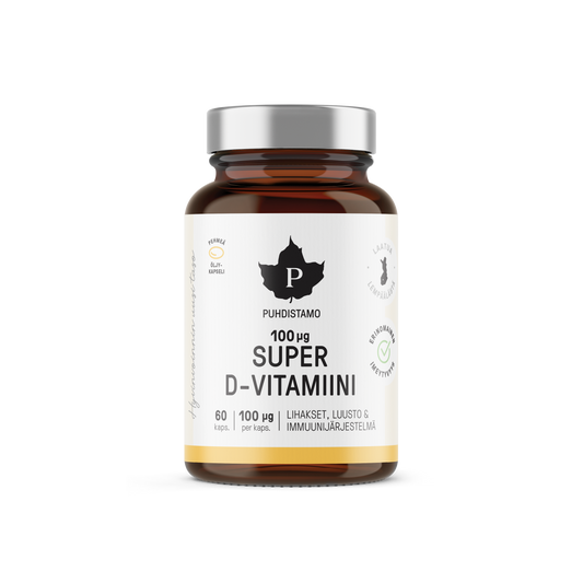 w2w terveys ja hyvinvointi Puhdistamo Super D-vitamiini 100ug D3-vitamiini 60 kapselia
